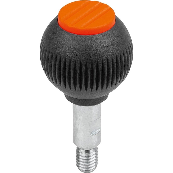 Kipp Spherical Knob Revolving Size:4, D1=50 D=M12X20, Plastic Black, Comp:Stainless, Cap:Orange Ral K0254.04121 - main